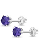 catchy white gold 4mm round February Birthstone baby earrings